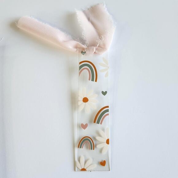 Retro Boho Rainbow Daisy Bookmark Acrylic Pink Cutesy Coquette Bookish Gift - Picture 3 of 6